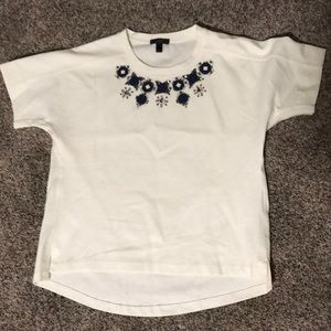 J Crew Short sleeve embellished cream top